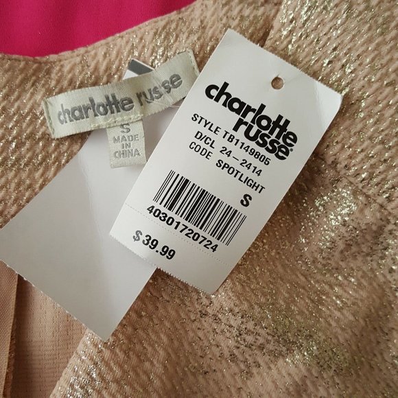 Charlotte Russe Size Small Pink Silver Skater Dress Sleeveless Back Zip NWT - Picture 7 of 7
